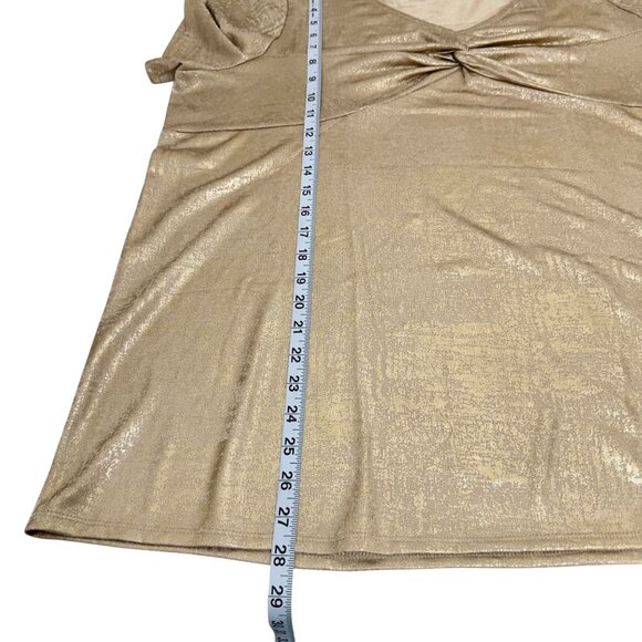 Roamans CHART SZ M(14-16) Gold Metallic Short Sleeve Tunic Top Comfy Stretch - Picture 8 of 10